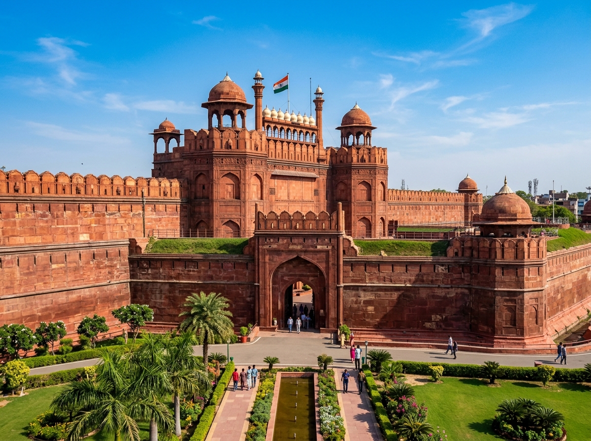 Red Fort Lal Qila Old Delhi sandstone ramparts